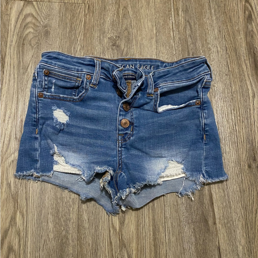 American Eagle Outfitters Blue Distressed Jean Shorts